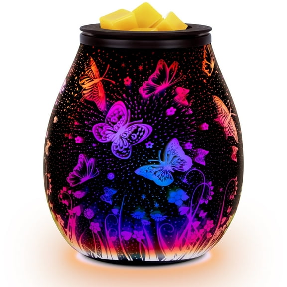 EQUSUPRO Wax Melt Warmer Wax Melter Wax Burner for Scented Wax Melts Electric Fragrance Warmer for Wax Cubes & Tarts, Vivid 3D Design 7 Colors LED Light Gift & Decor for Home Office (3D Butterfly)