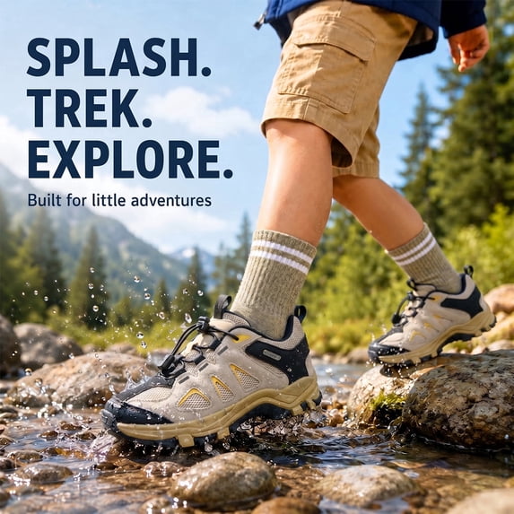 EQW Kids Waterproof Hiking Shoes Boys Girls Outdoor Walking Sneakers Lightweight Non-Slip Trail Shoes with Quick Lace for Toddler Little Kid Big Kid