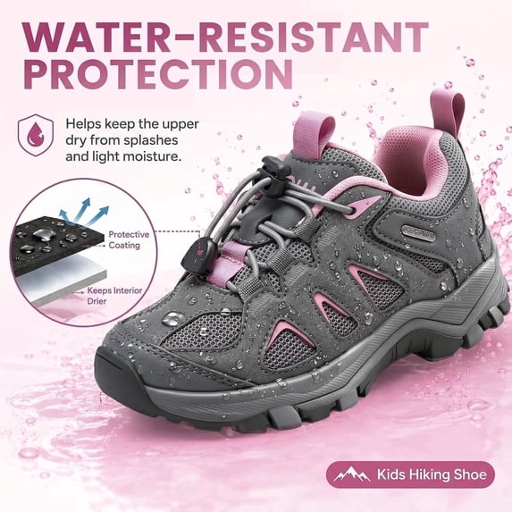 EQW Kids Waterproof Hiking Shoes Boys Girls Outdoor Walking Sneakers Lightweight Non-Slip Trail Shoes with Quick Lace for Toddler Little Kid Big Kid