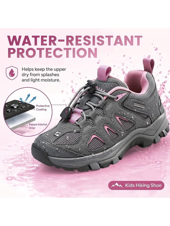 Kids Waterproof Hiking Shoes Boys Girls Outdoor Walking Sneakers Lightweight Non-Slip Trail Shoes with Quick Lace for Toddler Little Kid Big Kid