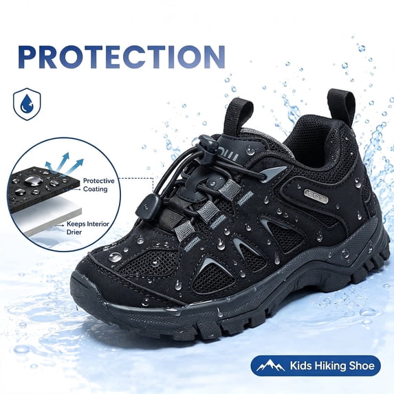 EQW Kids Waterproof Hiking Shoes Boys Girls Outdoor Walking Sneakers Lightweight Non-Slip Trail Shoes with Quick Lace for Toddler Little Kid Big Kid