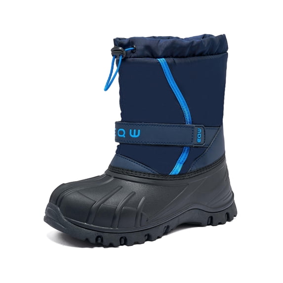 EQW Kids Waterproof Insulated Winter Snow Boots for Boys and Girls, Hook-and-Loop Strap, Drawstring Closure, Non-Slip Rubber Sole