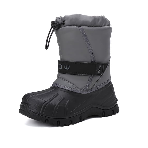 EQW Kids Waterproof Insulated Winter Snow Boots for Boys and Girls, Hook-and-Loop Strap, Drawstring Closure, Non-Slip Rubber Sole