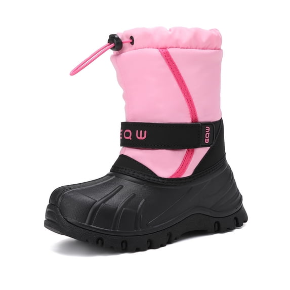 EQW Kids Waterproof Insulated Winter Snow Boots for Boys and Girls, Hook-and-Loop Strap, Drawstring Closure, Non-Slip Rubber Sole