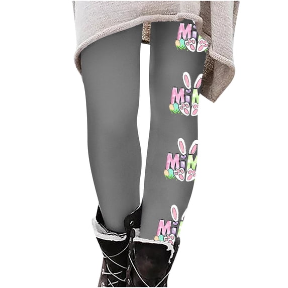 EQWLJWE 2024 Easter Bunny Print Workout Leggings for Women Girls Yoga Pants Slim High Waist Plus Size Compression Tights Pants(Gray,S)