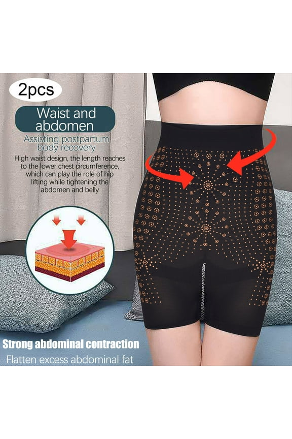 2Pcs Shorts for Women High Waisted Butt Lifter Lightweight Panties Waist Trainer Stomach Slimming Body Shaper for Parties Prom Cocktail Black(Free Size)