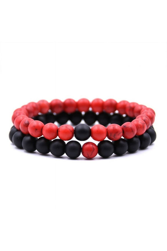 2pcs 8mm Lava Rock Chakra Bracelet Aromatherapy Essential Oil Diffuser Bracelets Couples Yoga Beads Bracelet Elastic Volcanic Lava Stone Stretch Healing Bracelet for Men Women