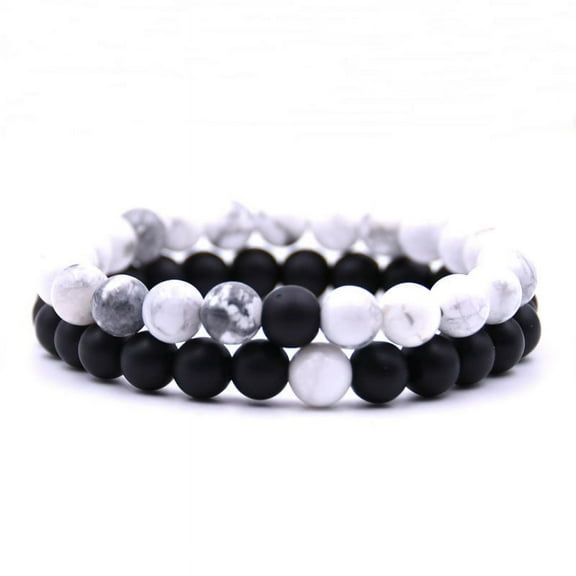 SDJMa 2pcs 8mm Lava Rock Chakra Bracelet Aromatherapy Essential Oil Diffuser Bracelets Couples Yoga Beads Bracelet Elastic Volcanic Lava Stone Stretch Healing Bracelet for Men Women
