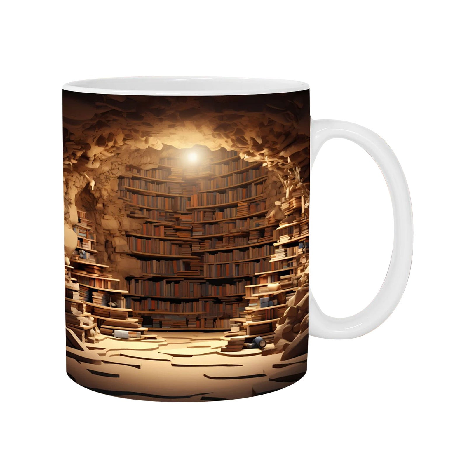 EQWLJWE 3D Bookshelf Mug, Creative Space Design Multi-Purpose Ceramic ...