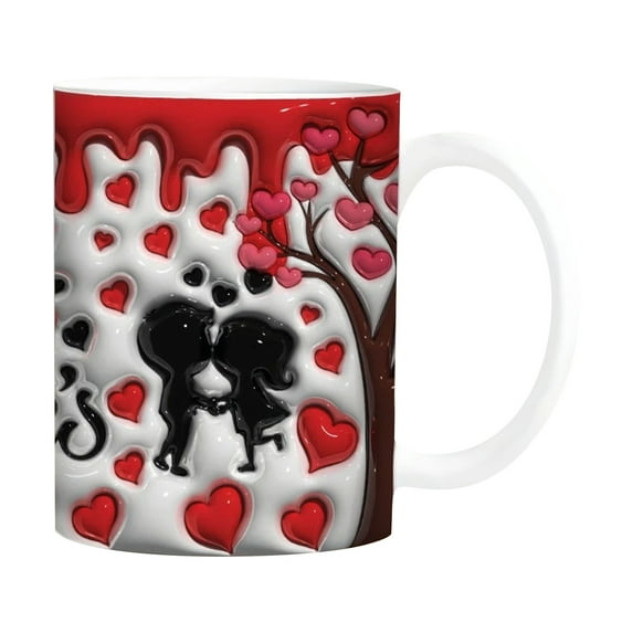 EQWLJWE 3D Heart Mug, 3D Valentine's Day Coffee Mug, Valentines Lovers Coffee Mug, Creative Design Multi-Purpose Ceramic Mug, Cool Gifts for Girlfriends or Wife