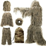 EQWLJWE 5 In 1 Ghillie Suit, 3D Camouflage Hunting Apparel Including Jacket, Pants, Hood, Carry Bag Sports Protection Holiday Clearance