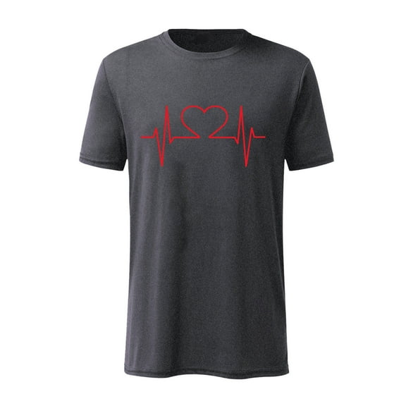EQWLJWE Adult Ultra Cotton T-Shirt Valentine's Day Casual Short-sleeved Solid Color Love Cardiogram Printed T-shirt