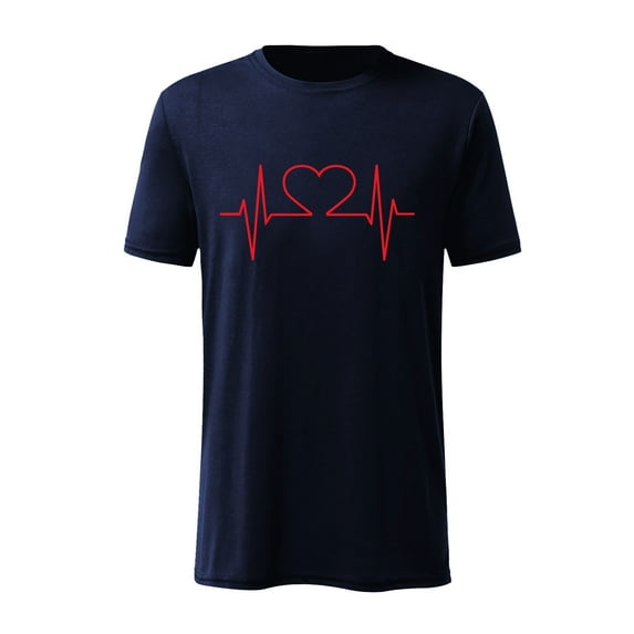 EQWLJWE Adult Ultra Cotton T-Shirt Valentine's Day Casual Short-sleeved Solid Color Love Cardiogram Printed T-shirt