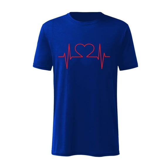 EQWLJWE Adult Ultra Cotton T-Shirt Valentine's Day Casual Short-sleeved Solid Color Love Cardiogram Printed T-shirt