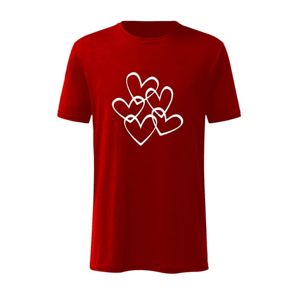 EQWLJWE Adult Ultra Cotton T-Shirt Valentine's Day Solid Color Casual Short-sleeved White Love Printed T-shirt Top