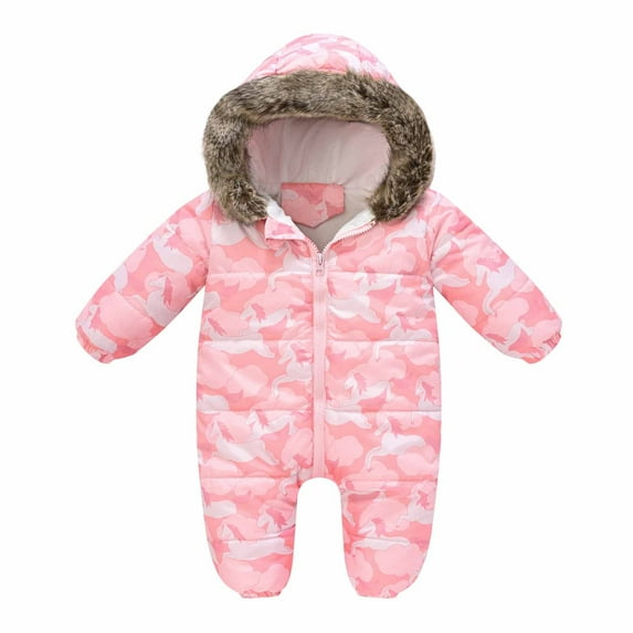 EQWLJWE Autumn Winter Infant Toddler Baby Long Sleeve Print Plush Hooded Romper Jumpsuit Girls' Harness Holiday Clearance