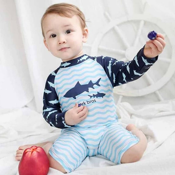 EQWLJWE Baby Boy Girl Cartoon Rash Guard One Piece Swimsuit Summer Solid Color Long Sleeve Zipper Sunsuit Swimwear Beach Wear Bathing Suit for Surfing Swimming Blue(9Months-5Years)