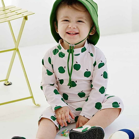 EQWLJWE Baby Boy Girls Cartoon One Piece Swimsuit Cute Solid Color Long Sleeve Zip Up Rash Guard beachwear Sun Protection Bathing Suits for Shower Amusement Park Green(9Months-5Years)