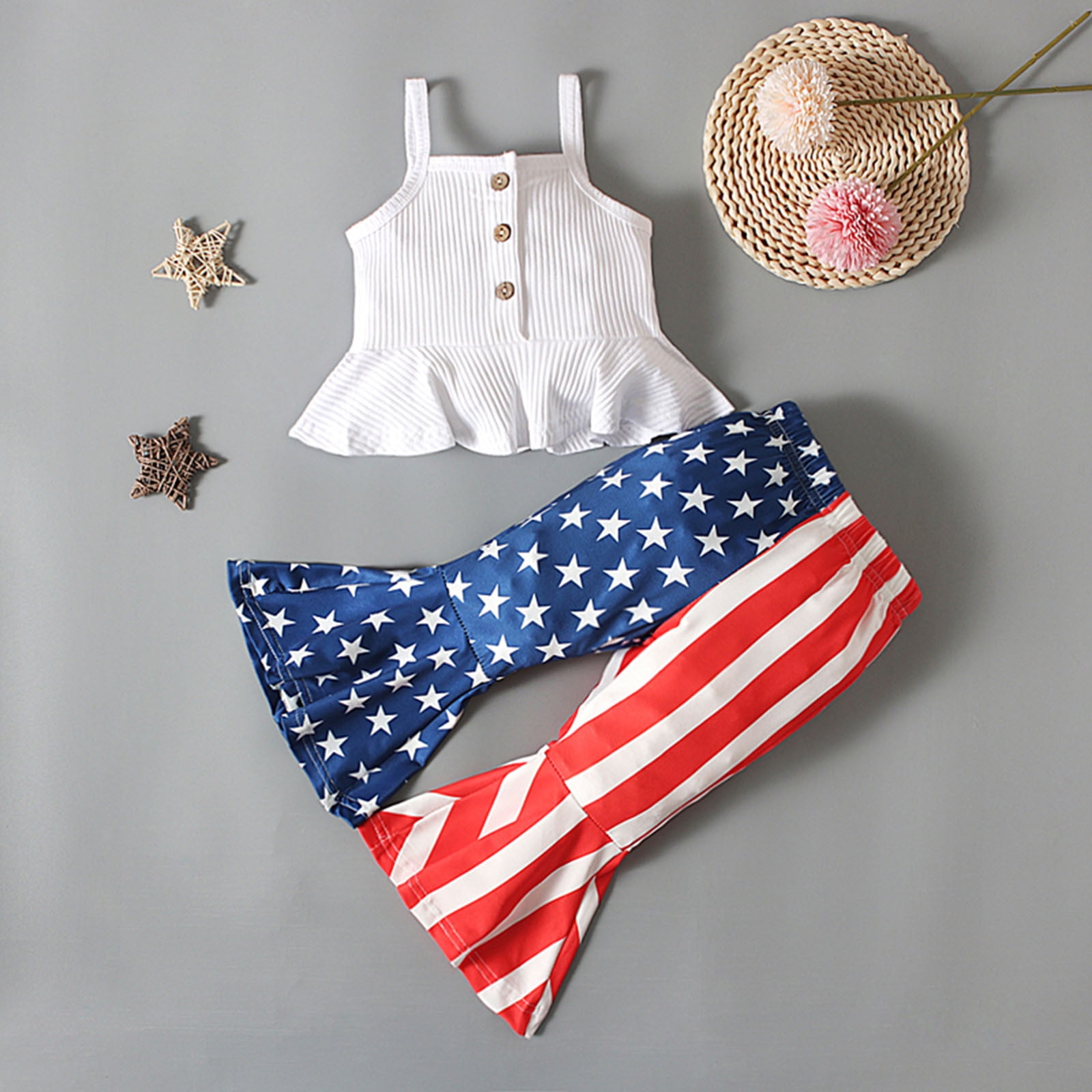 EQWLJWE Baby Girls 4th of July Clothes Slip Strap Tops Shirt Bodysuit ...