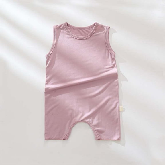 EQWLJWE Baby Summer Jumpsuit Casual Solid Color Sleeveless Round Neck Soft Comfortable Romper for Family Day (Purple,6-10 months)