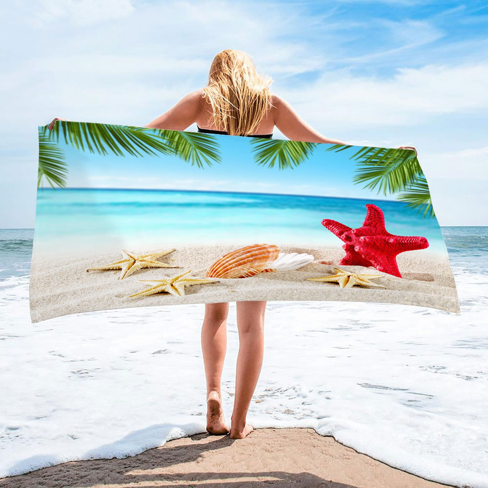 EQWLJWE Beach Bath Towels Soft Highly Absorbent Starfish White Seashell ...