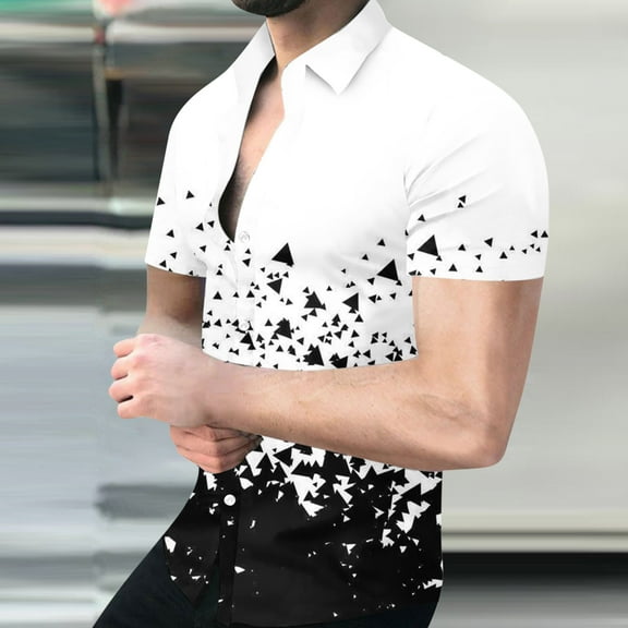 EQWLJWE Beach Shirts for Men's Geometric Beach Shirts Casual Button Up Short Sleeves 3D Non Positioning Printed Shirt Party Outfit Fun Holiday Costumes Outwear