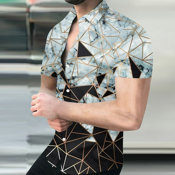 EQWLJWE Beach Shirts for Men's Geometric Beach Shirts Casual Button Up Short Sleeves 3D Non Positioning Printed Shirt Party Outfit Fun Holiday Costumes for Seaside
