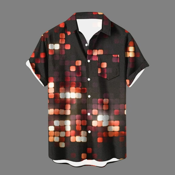 EQWLJWE Beach Shirts for Men Novelty Vintage Unpositioned Printed Short Sleeve Button Down Valentine/New Year Beach Party Casual Shirts Outwear