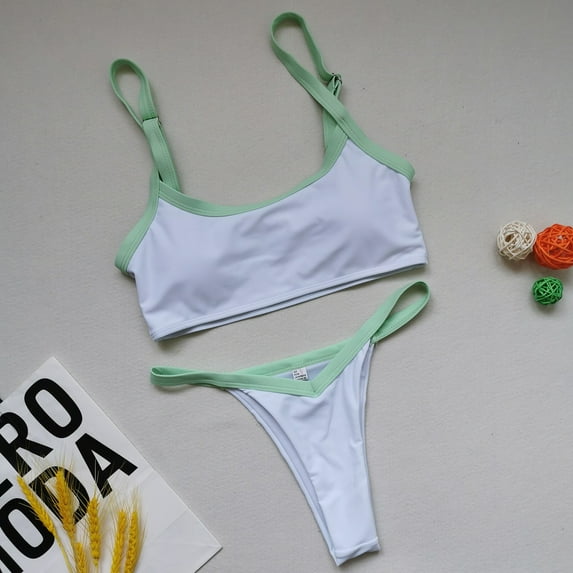 EQWLJWE Bikini Sets for Women Two Piece Swimsuit Crop Top Brazilian Thong Bathing Suit