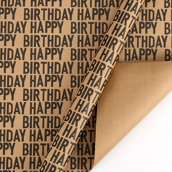 EQWLJWE Birthday Wrapping Paper, 27 x 20 Inch Birthday Themed Gift Wrapping Paper with 33 Feet Jute Twine, Kraft Wrapping Paper for Men, Women, Kids, Boys, Girls Birthday Occasion
