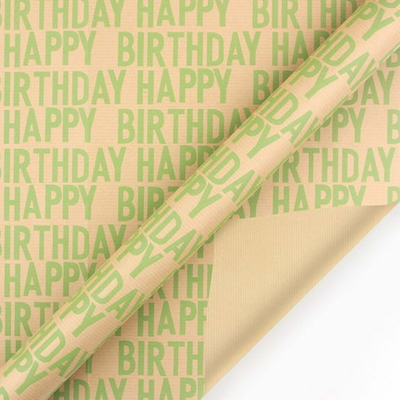 EQWLJWE Birthday Wrapping Paper, 27 x 20 Inch Birthday Themed Gift Wrapping Paper with 33 Feet Jute Twine, Kraft Wrapping Paper for Men, Women, Kids, Boys, Girls Birthday Occasion