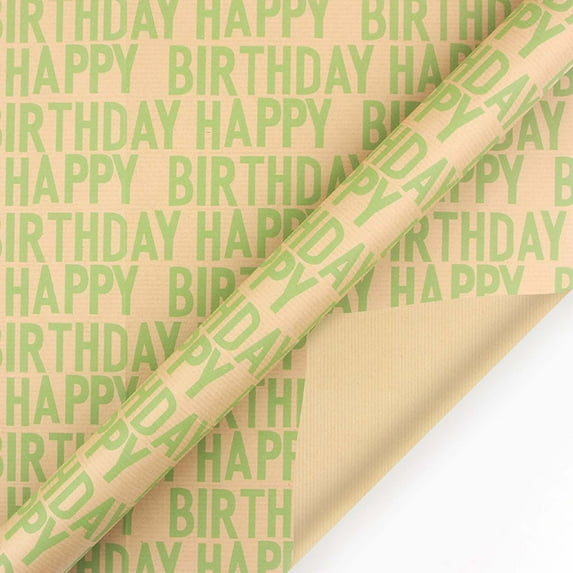 EQWLJWE Birthday Wrapping Paper, 27 x 20 Inch Birthday Themed Gift Wrapping Paper with 33 Feet Jute Twine, Kraft Wrapping Paper for Men, Women, Kids, Boys, Girls Birthday Occasion