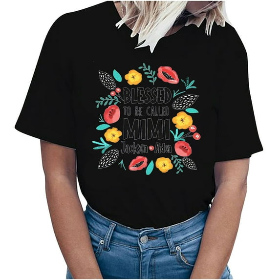 EQWLJWE Blessed to Be Called Mimi Shirt Women Personalized Grandma with Grandkids Names Shirt Gift for Grandma from Grandkids Great Customized Shirt for Birthday Mothers Day Anniversary