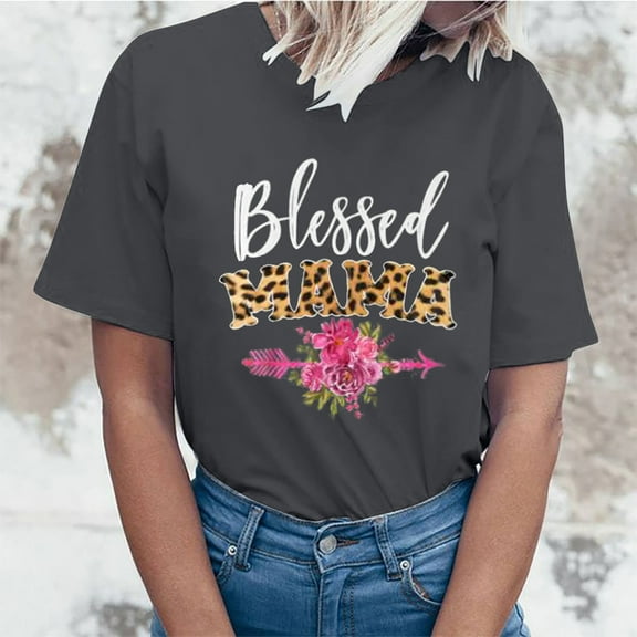 EQWLJWE Blessed Mama Shirt Women Letter Print Mom Life T-Shirt Short Sleeve Summer Mommy Tee Tops