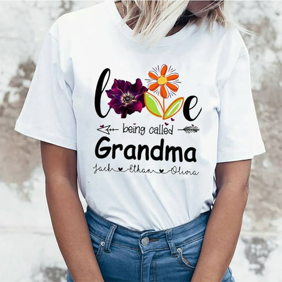EQWLJWE Blessed To Be Called Mom And Grandma Shirt Cute Flower T-Shirt