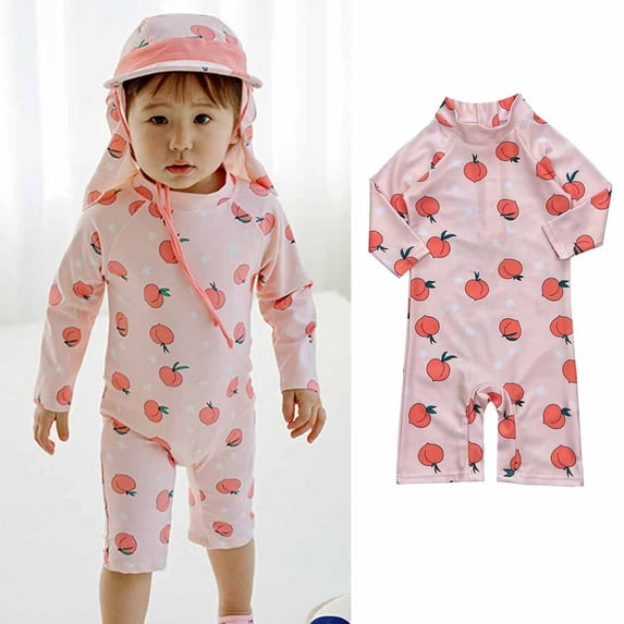 EQWLJWE Boy Girl Surfing Swimsuit One Piece Cute Cartoon Print Long Sleeve Zipper Swimwear Toddler Bathing Suit Rash Guard Beachwear Sunsuit for Seaside Beach Pink(9Months-5Years)