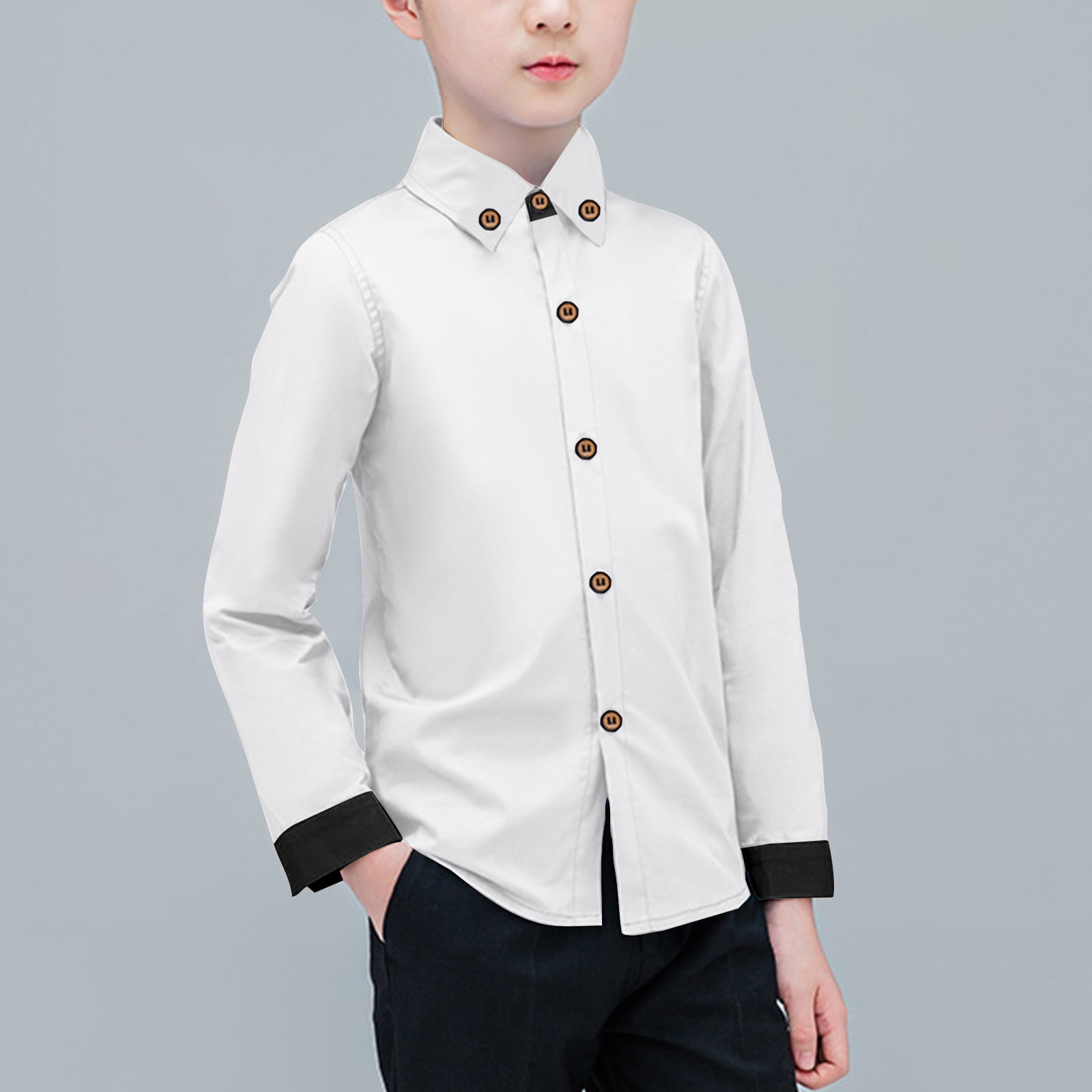 EQWLJWE Boys' School Uniform Shirts Versatile White Long Sleeve Lapel