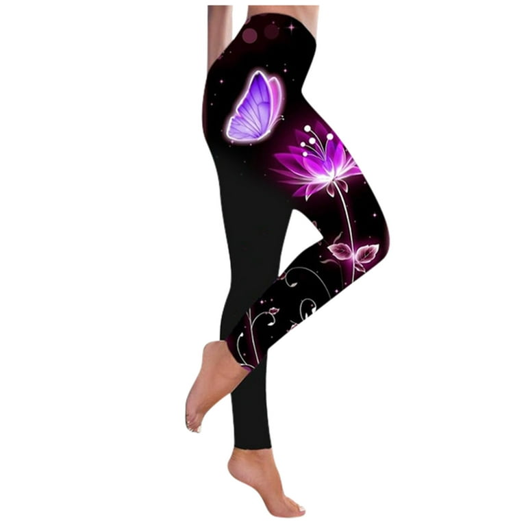 EQWLJWE Butterfly Print Workout Leggings for Women Tummy Control Slim  Graphic High Waisted Sport Training Yoga Pants Tights 