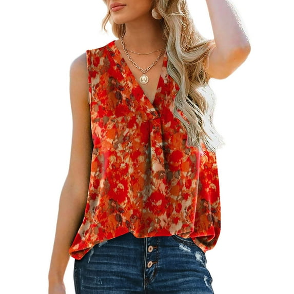 EQWLJWE Camisole Women Blouse T-shirt Tunic Tops Loose Casual Sleeveless V-Neck Solid Casual