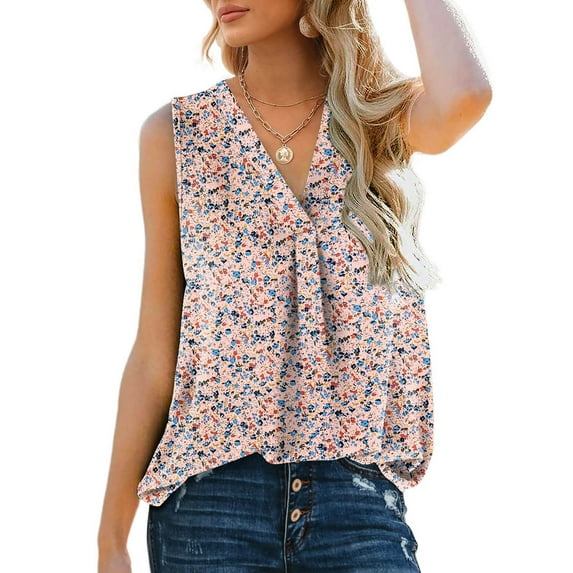 EQWLJWE Camisole Women Blouse T-shirt Tunic Tops Loose Casual Sleeveless V-Neck Solid Casual