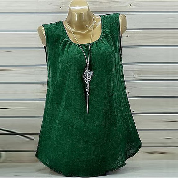 EQWLJWE Camisole Women Loose Casual Sleeveless Crewneck Solid Casual Blouse T-shirt Tunic Tops