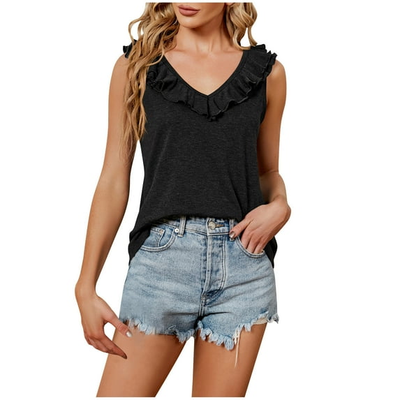EQWLJWE Camisole Women's Fashion Solid Color V-Neck Underwaist Comfortable Loose T-shirt Sleeveless Blouse Casual Tops