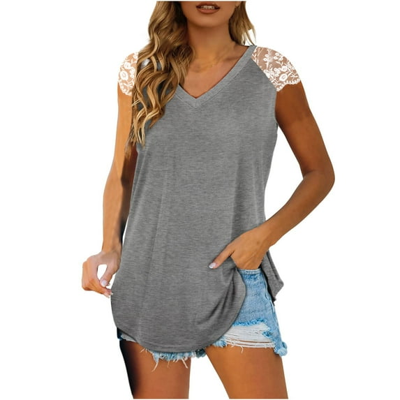 EQWLJWE Camisole Women's Fashion Solid Color V-neck Comfortable Loose T-shirt Sleeveless Blouse Casual Tops