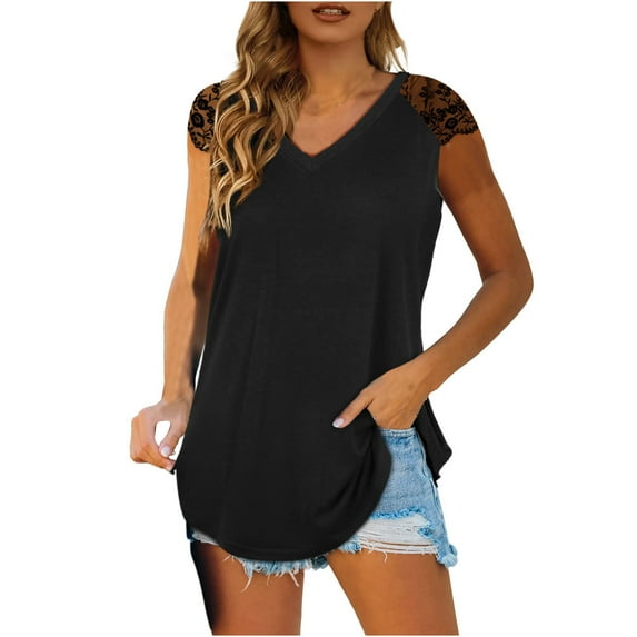 EQWLJWE Camisole Women's Fashion Solid Color V-neck Comfortable Loose T-shirt Sleeveless Blouse Casual Tops