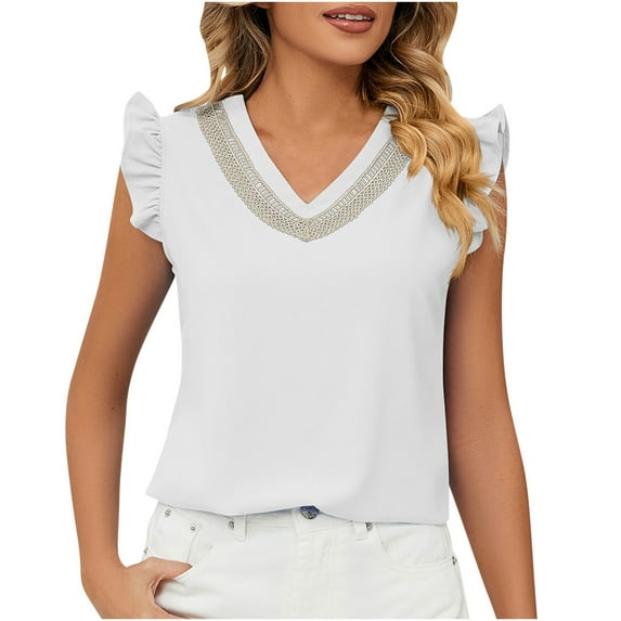 EQWLJWE Camisole Women's Fashion V-Neck Easter Solid Color Loose Tops Blouse Sleeveless