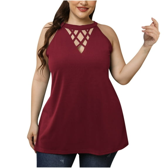 EQWLJWE Camisole Women's Summer Casual Round Neck Solid Color Sleeveness Tops Loose Vest Blouseshirts