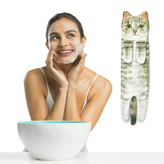 EQWLJWE Cat Funny Hand Towels for Bathroom Kitchen - Cute Decorative Cat Decor Hanging Face Towels Super Absorbent Soft-Unique Valentines Day Mothers Day Birthday Gifts for Women Cat Lovers