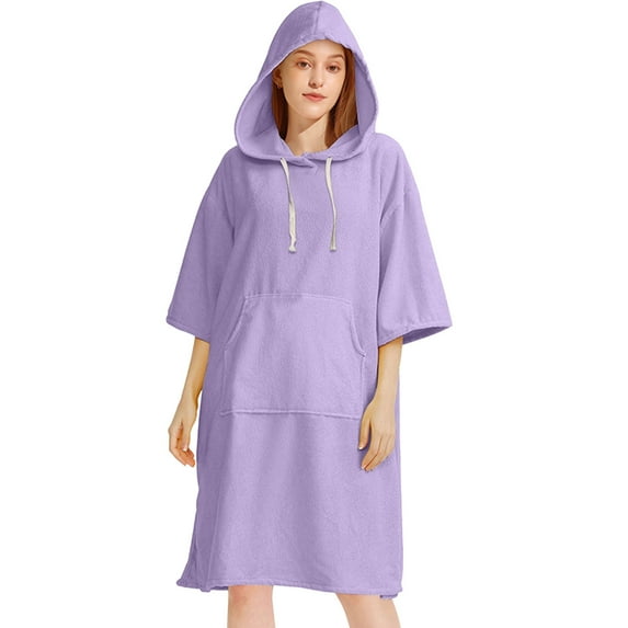 EQWLJWE Changing Robe,Quick Dry Towel Solid Color Hoodie Absorbent Terry Surf Poncho with Pocket for Beach Swimming Surfing Gift Purple