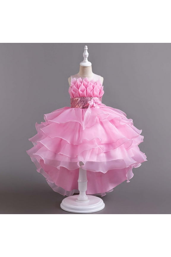 Children Train Skirt Cake Princess Dress Girl Bowknot Puffy Gown Dress Outwear (Pink,3-4 Years)