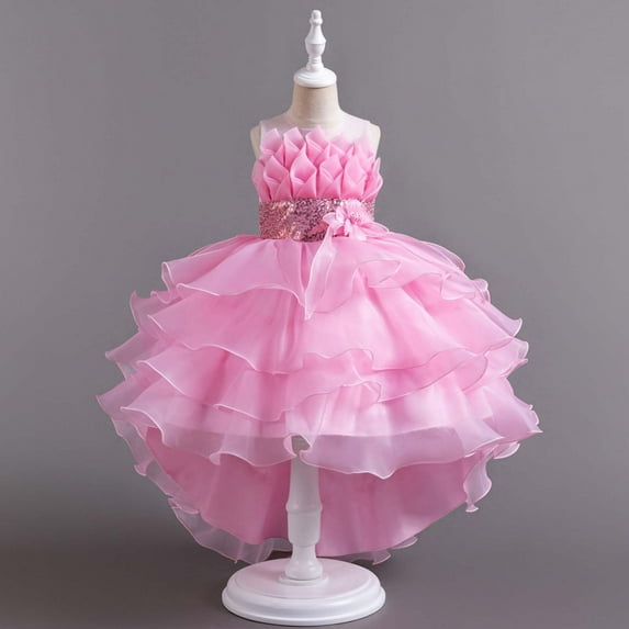 EQWLJWE Children Train Skirt Cake Princess Dress Girl Bowknot Puffy Gown Dress for Going Out (Pink,6-7 Years)